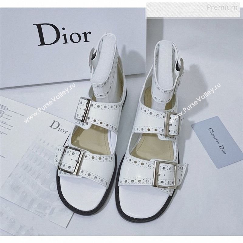 Dior Perforated Leather Buckle Strap Flat Sandals White 2019 (DLY-9122342)