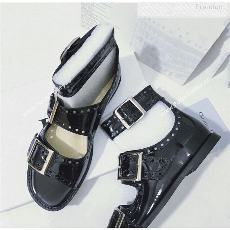 Dior Perforated Leather Buckle Strap Flat Sandals Black 2019 (DLY-9122343)