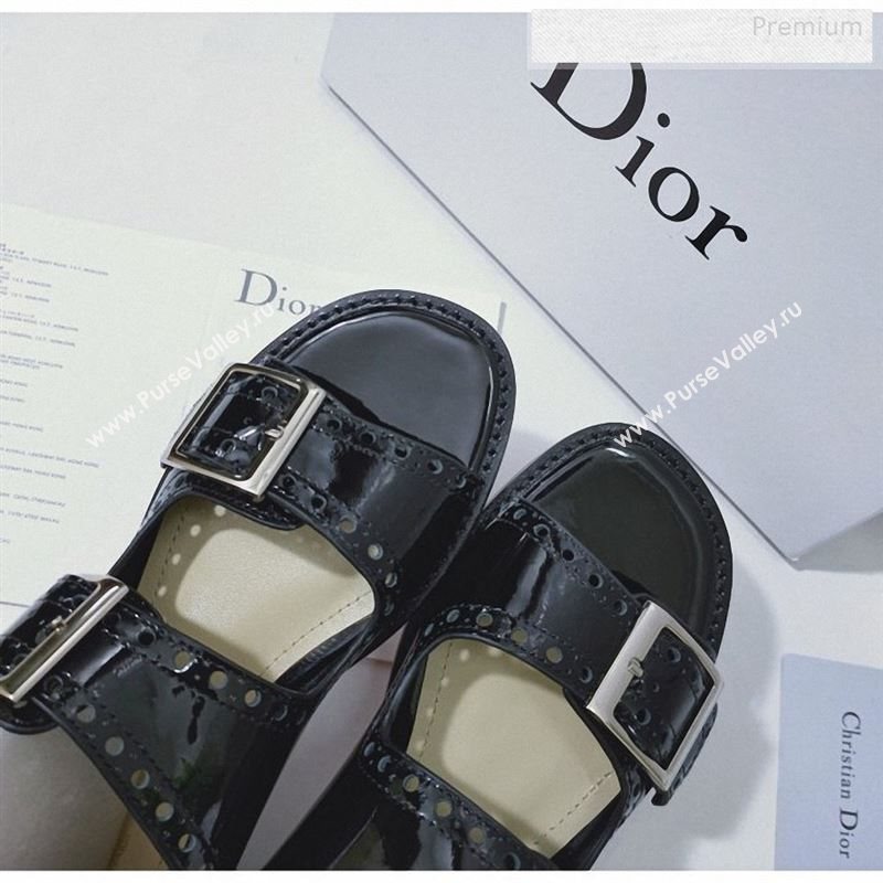 Dior Perforated Leather Buckle Strap Flat Sandals Black 2019 (DLY-9122343)