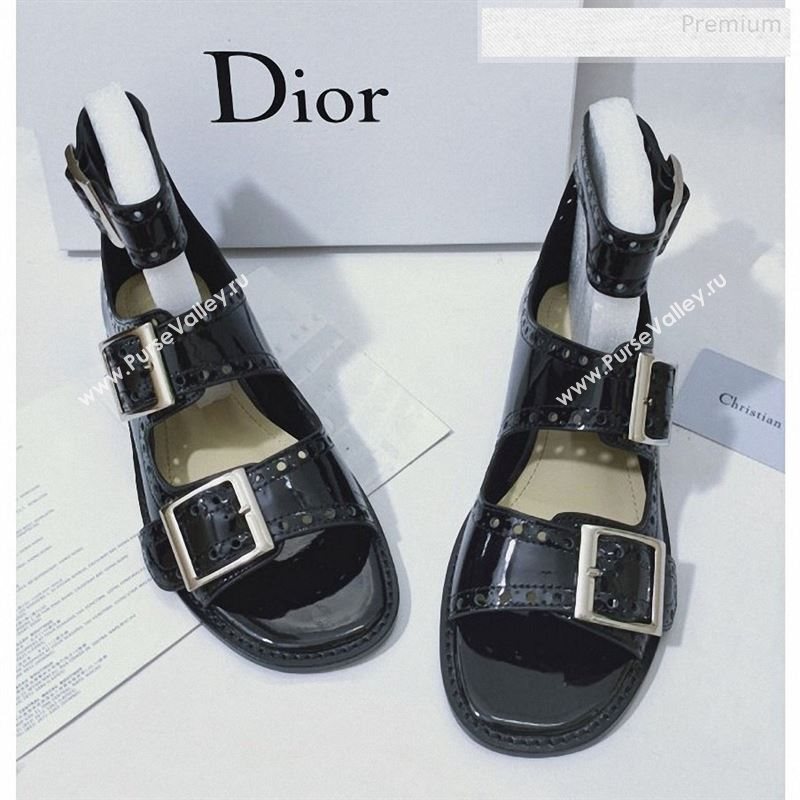 Dior Perforated Leather Buckle Strap Flat Sandals Black 2019 (DLY-9122343)