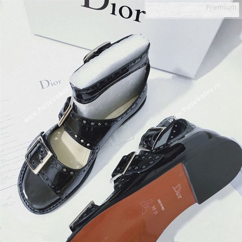 Dior Perforated Leather Buckle Strap Flat Sandals Black 2019 (DLY-9122343)