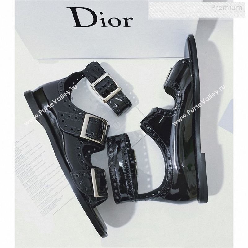 Dior Perforated Leather Buckle Strap Flat Sandals Black 2019 (DLY-9122343)