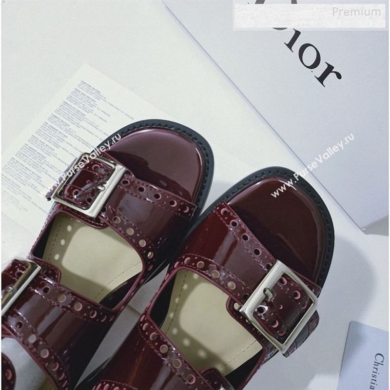 Dior Perforated Leather Buckle Strap Flat Sandals Burgundy 2019 (DLY-9122344)