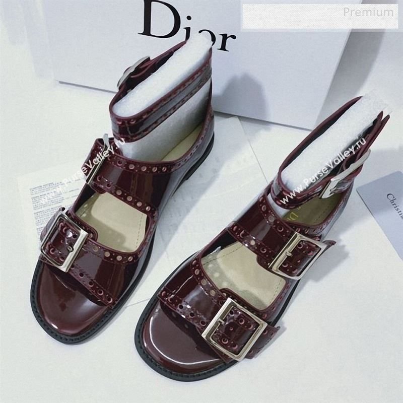 Dior Perforated Leather Buckle Strap Flat Sandals Burgundy 2019 (DLY-9122344)