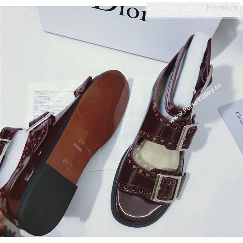 Dior Perforated Leather Buckle Strap Flat Sandals Burgundy 2019 (DLY-9122344)