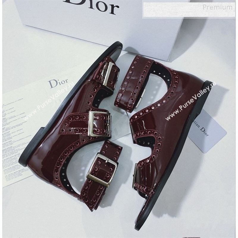 Dior Perforated Leather Buckle Strap Flat Sandals Burgundy 2019 (DLY-9122344)