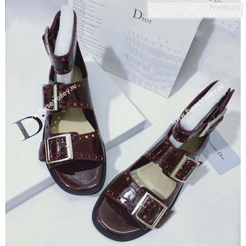 Dior Perforated Leather Buckle Strap Flat Sandals Burgundy 2019 (DLY-9122344)