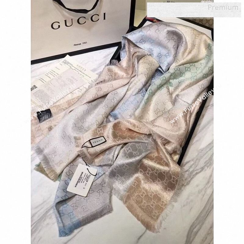 Gucci Gradual Color Stripes Pastel GG Jacquard Scarf 140x140cm 2019 (A0-9122401)