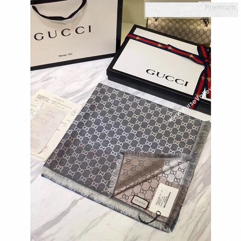 Gucci Gradual Color Stripes Grey GG Jacquard Scarf 140x140cm 2019 (A0-9122402)