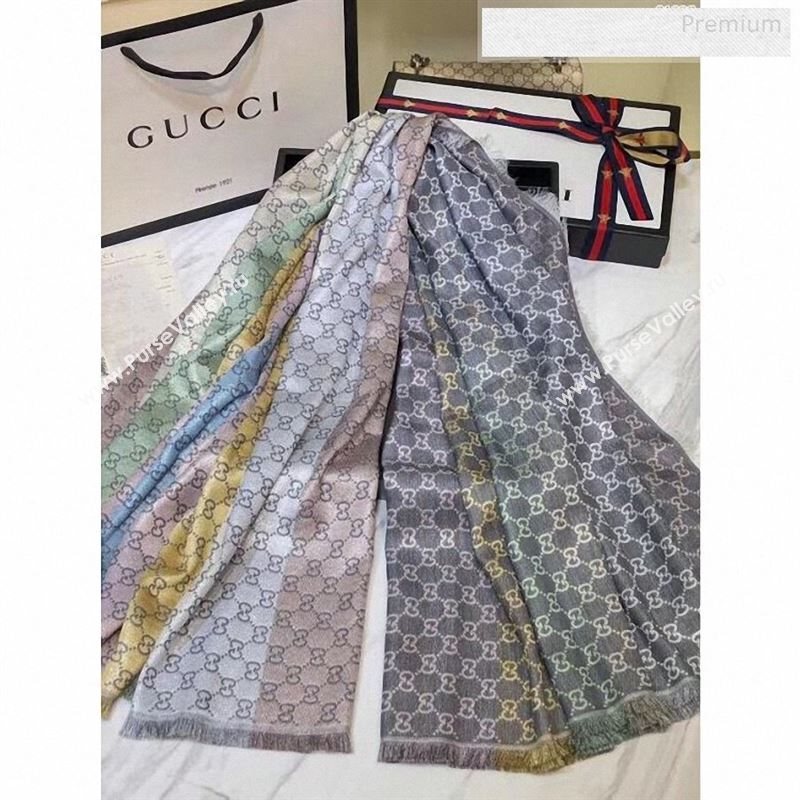 Gucci Gradual Color Stripes Grey GG Jacquard Scarf 140x140cm 2019 (A0-9122402)