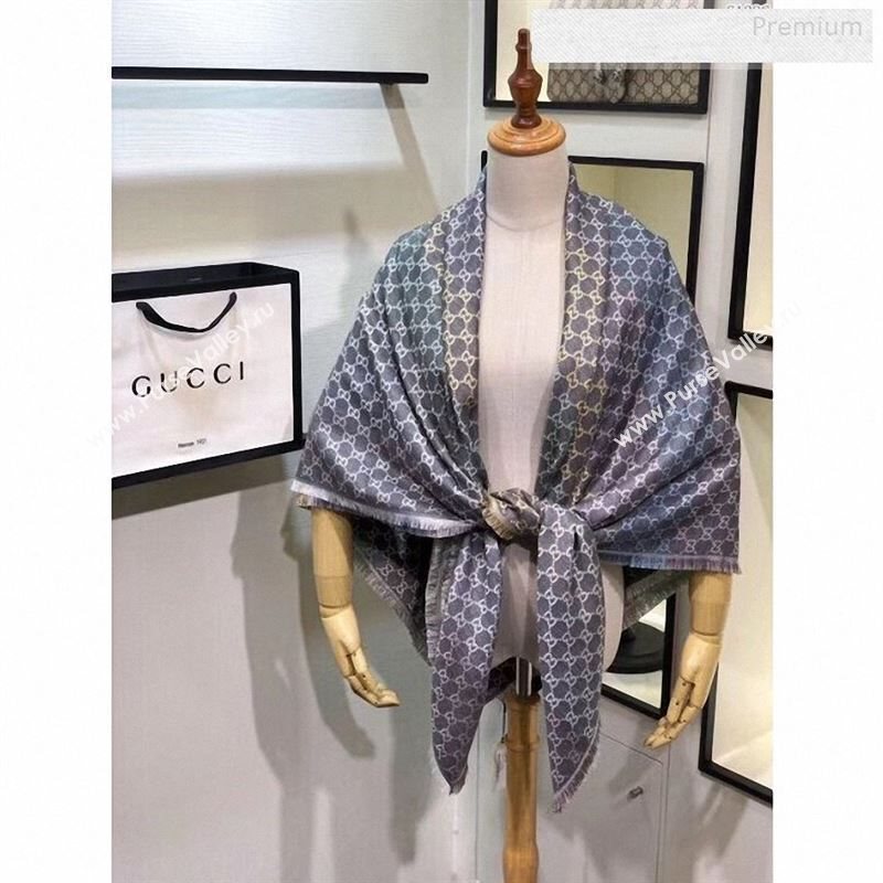 Gucci Gradual Color Stripes Grey GG Jacquard Scarf 140x140cm 2019 (A0-9122402)