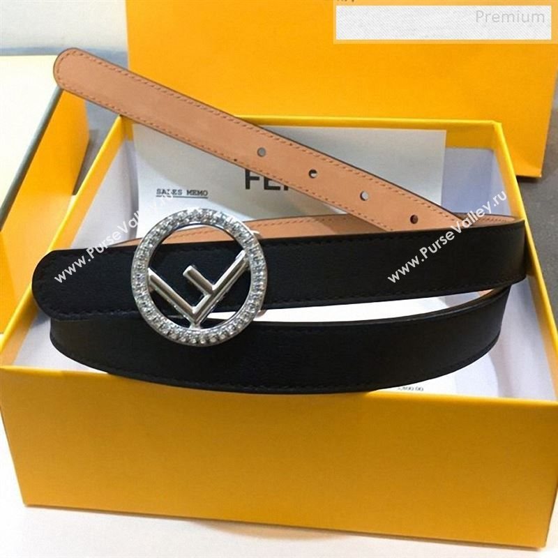 Fendi Leather Belt 20mm with Crystal Circle F Buckle Black 2019 (99-9122406)