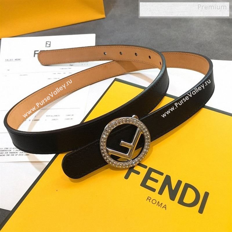 Fendi Leather Belt 20mm with Crystal Circle F Buckle Black 2019 (99-9122406)