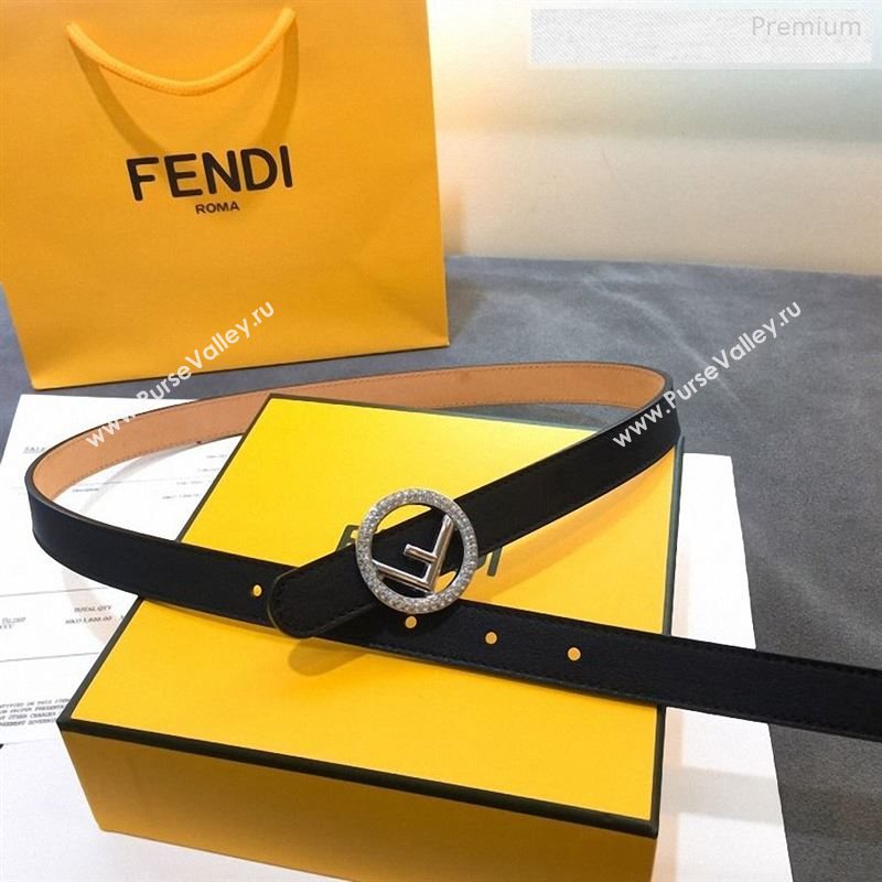 Fendi Leather Belt 20mm with Crystal Circle F Buckle Black 2019 (99-9122406)
