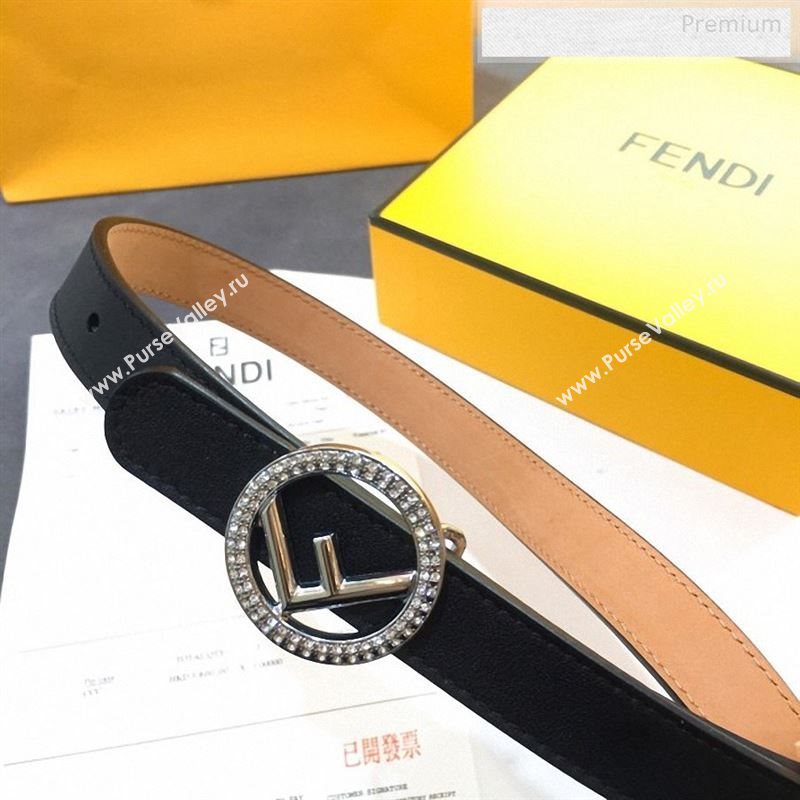 Fendi Leather Belt 20mm with Crystal Circle F Buckle Black 2019 (99-9122406)