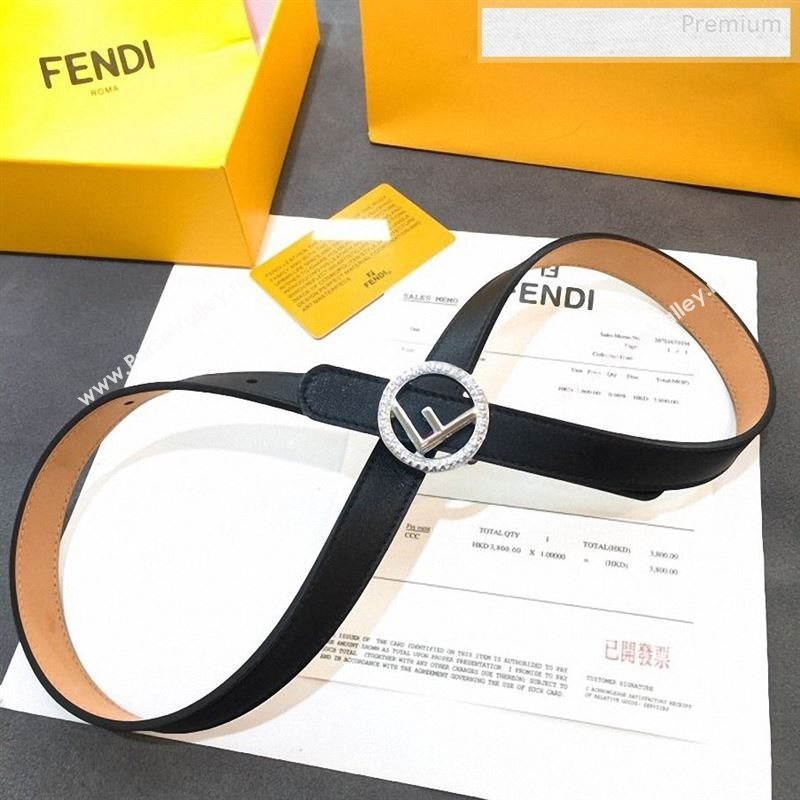 Fendi Leather Belt 20mm with Crystal Circle F Buckle Black 2019 (99-9122406)