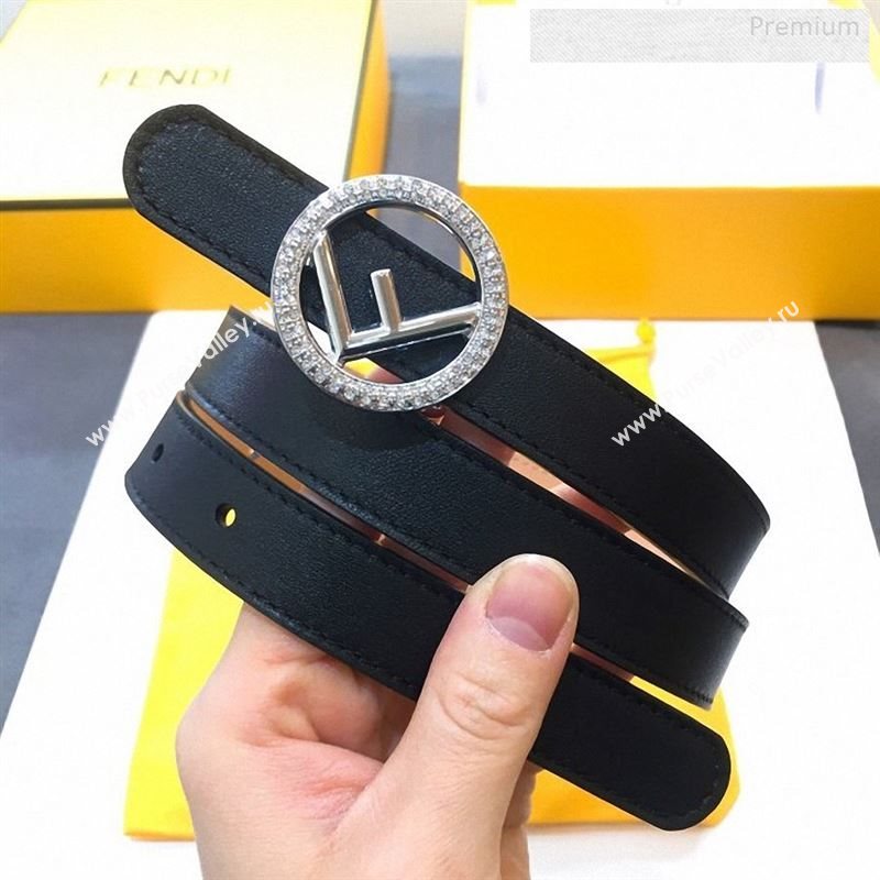 Fendi Leather Belt 20mm with Crystal Circle F Buckle Black 2019 (99-9122406)