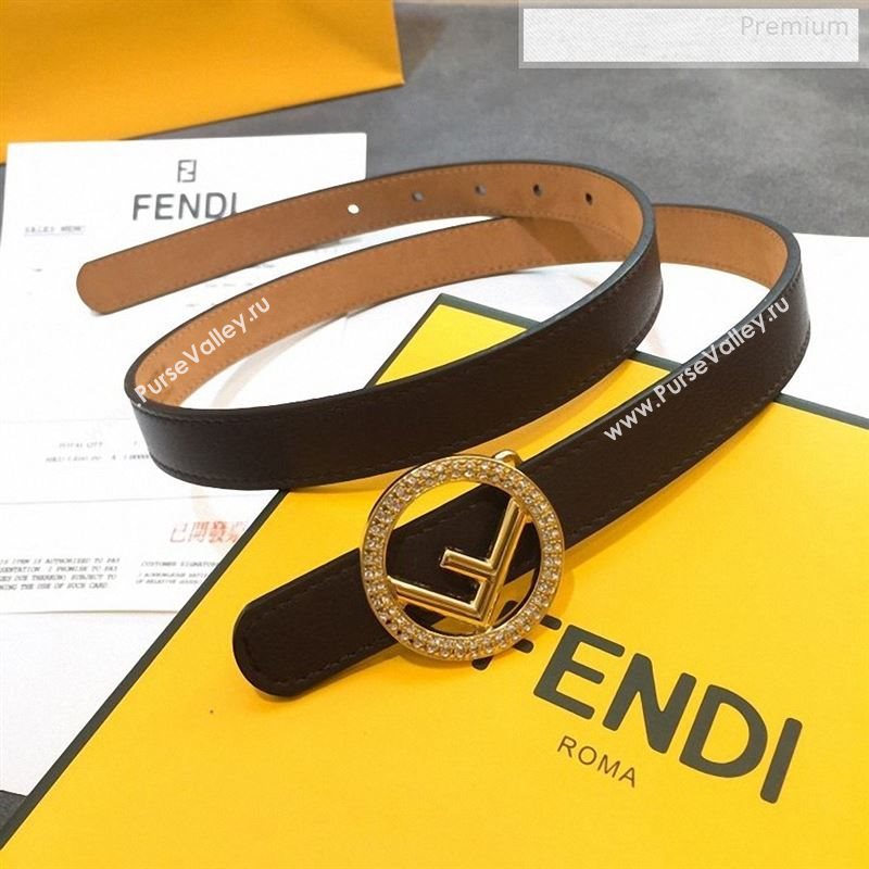 Fendi Leather Belt 20mm with Crystal Circle F Buckle Brown 2019 (99-9122407)