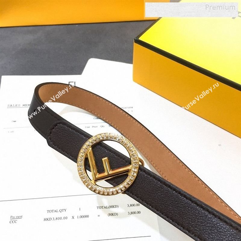 Fendi Leather Belt 20mm with Crystal Circle F Buckle Brown 2019 (99-9122407)