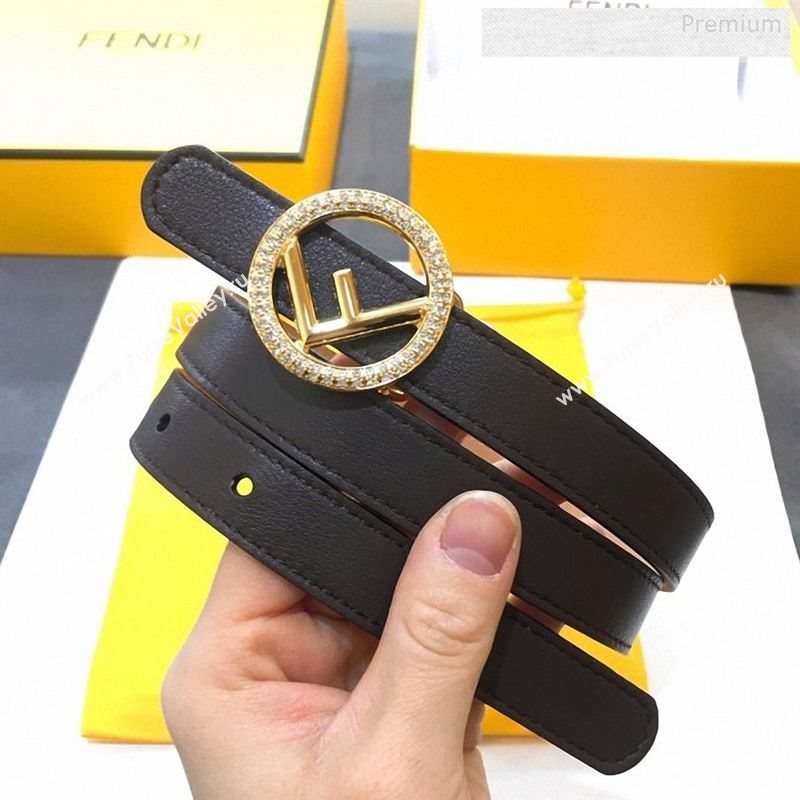 Fendi Leather Belt 20mm with Crystal Circle F Buckle Brown 2019 (99-9122407)