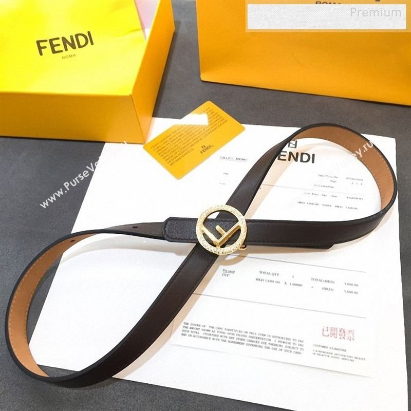 Fendi Leather Belt 20mm with Crystal Circle F Buckle Brown 2019 (99-9122407)