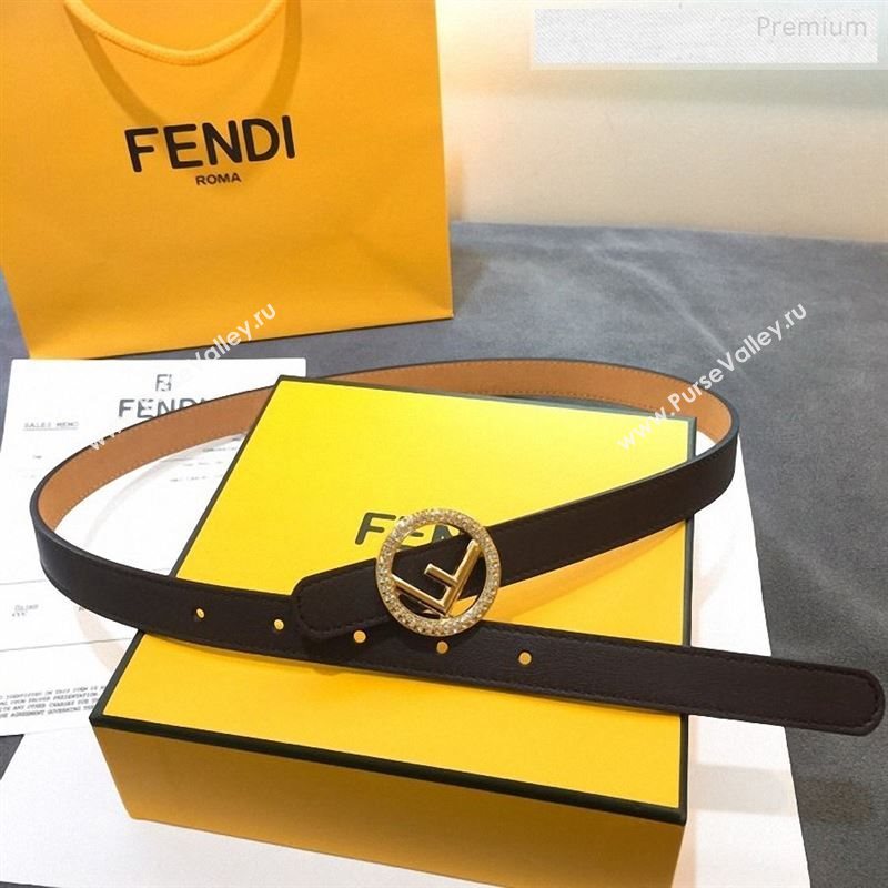 Fendi Leather Belt 20mm with Crystal Circle F Buckle Brown 2019 (99-9122407)