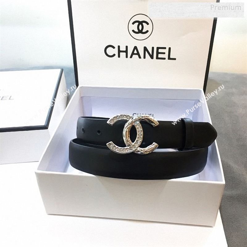Chanel Smooth Calfskin Belt 25mm with Crystal Metal CC Buckle Black 2019 (99-9122405)
