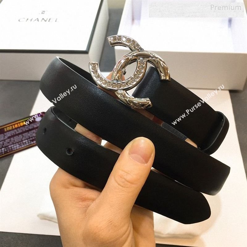 Chanel Smooth Calfskin Belt 25mm with Crystal Metal CC Buckle Black 2019 (99-9122405)