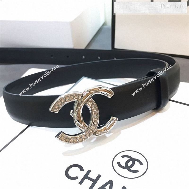 Chanel Smooth Calfskin Belt 25mm with Crystal Metal CC Buckle Black 2019 (99-9122405)
