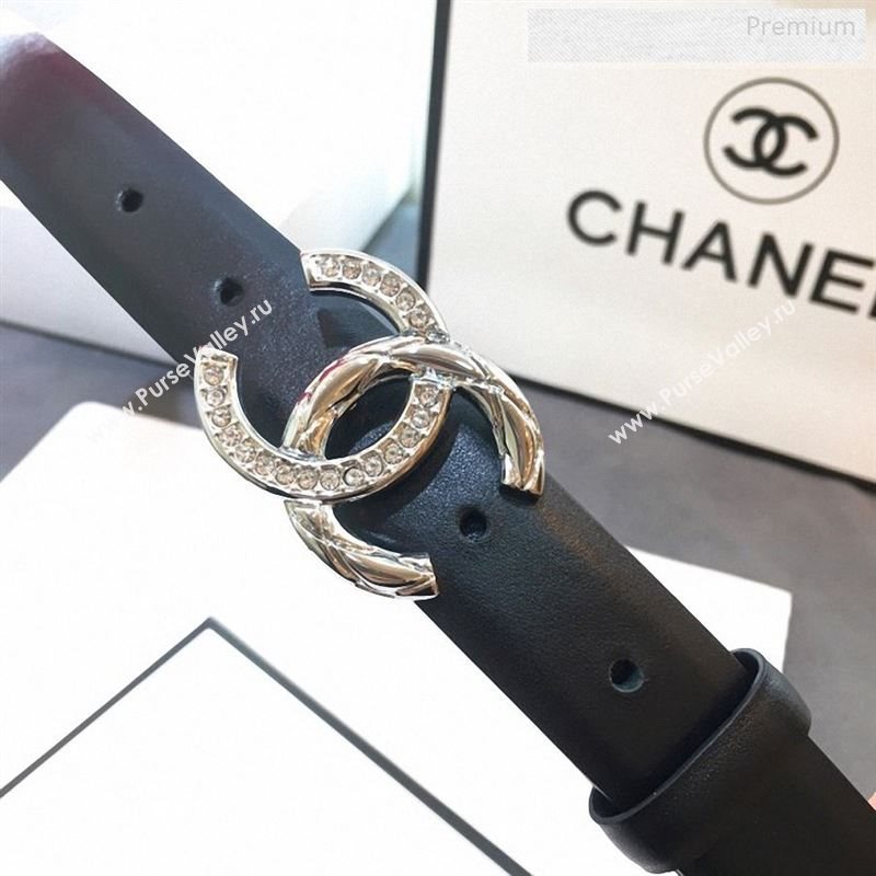 Chanel Smooth Calfskin Belt 25mm with Crystal Metal CC Buckle Black 2019 (99-9122405)