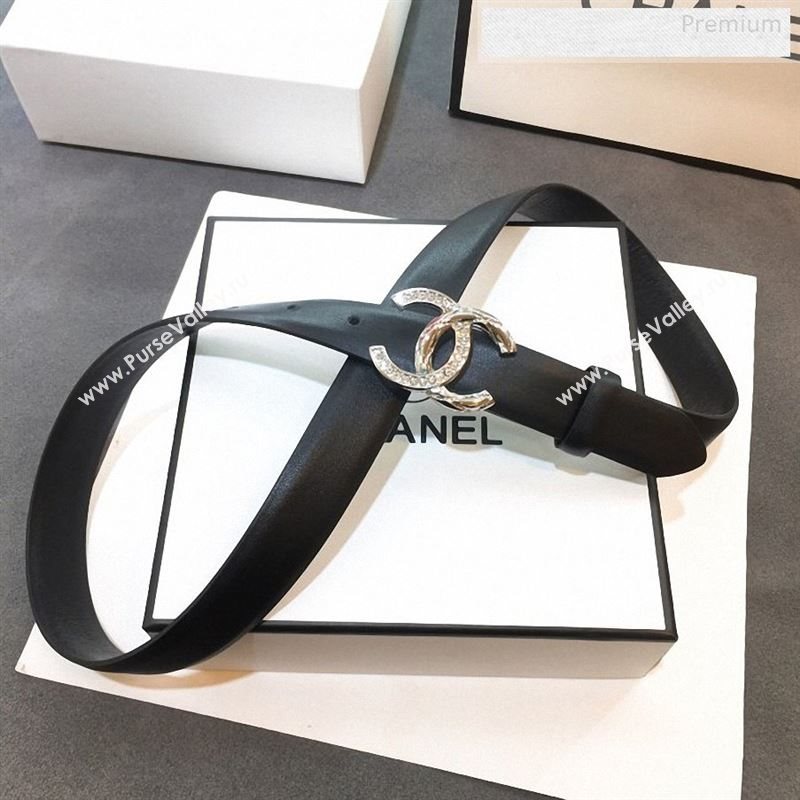 Chanel Smooth Calfskin Belt 25mm with Crystal Metal CC Buckle Black 2019 (99-9122405)