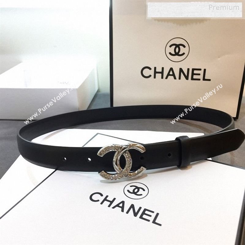 Chanel Smooth Calfskin Belt 25mm with Crystal Metal CC Buckle Black 2019 (99-9122405)