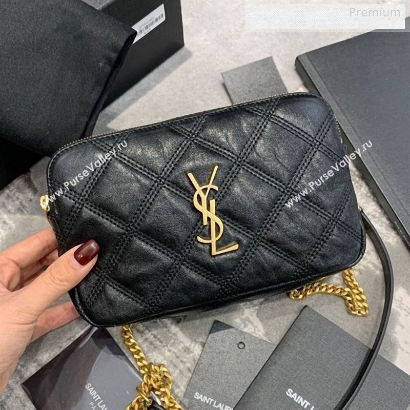 Saint Laurent Becky Double Zip Chain Pouch in Quilted Lambskin 608941 Black 2019 (JD-9122720)