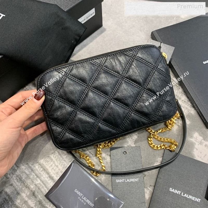 Saint Laurent Becky Double Zip Chain Pouch in Quilted Lambskin 608941 Black 2019 (JD-9122720)