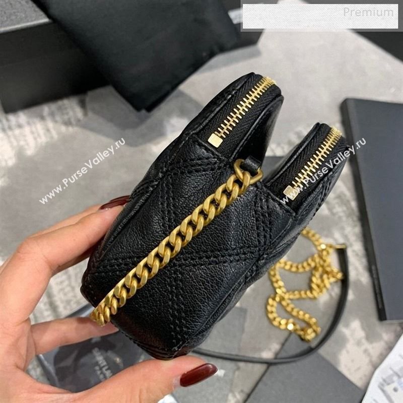 Saint Laurent Becky Double Zip Chain Pouch in Quilted Lambskin 608941 Black 2019 (JD-9122720)