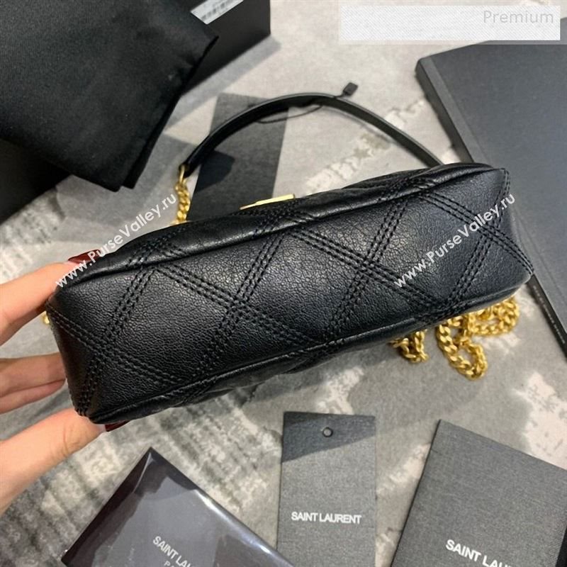 Saint Laurent Becky Double Zip Chain Pouch in Quilted Lambskin 608941 Black 2019 (JD-9122720)