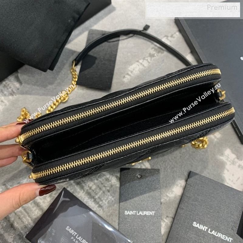 Saint Laurent Becky Double Zip Chain Pouch in Quilted Lambskin 608941 Black 2019 (JD-9122720)