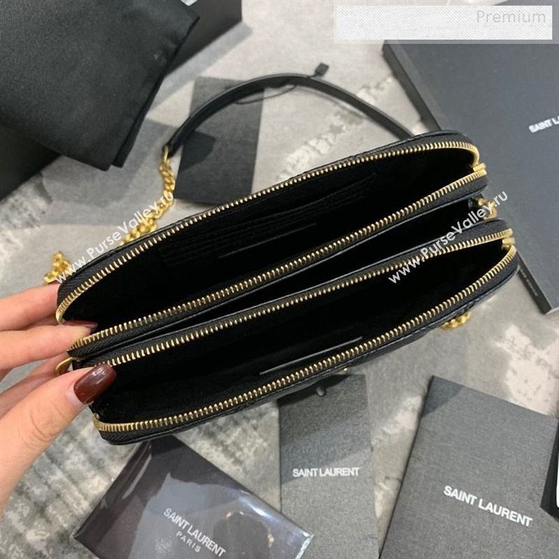 Saint Laurent Becky Double Zip Chain Pouch in Quilted Lambskin 608941 Black 2019 (JD-9122720)