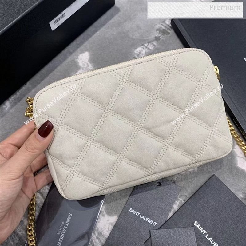 Saint Laurent Becky Double Zip Chain Pouch in Quilted Lambskin 608941 White 2019 (JD-9122722)