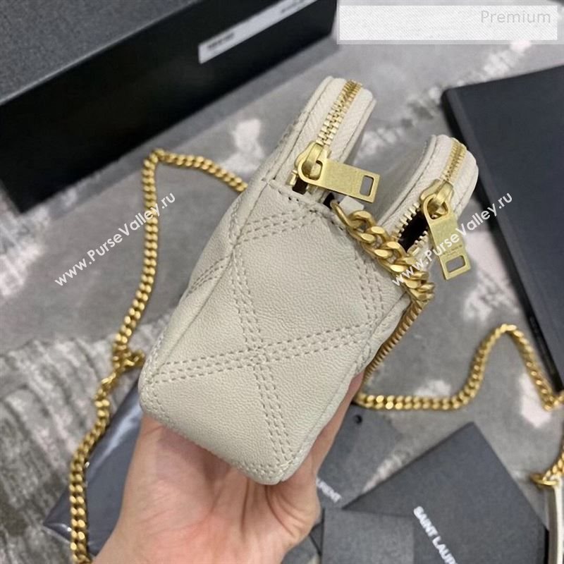 Saint Laurent Becky Double Zip Chain Pouch in Quilted Lambskin 608941 White 2019 (JD-9122722)