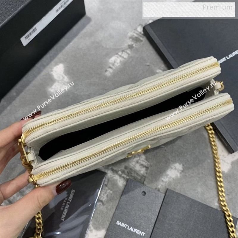 Saint Laurent Becky Double Zip Chain Pouch in Quilted Lambskin 608941 White 2019 (JD-9122722)