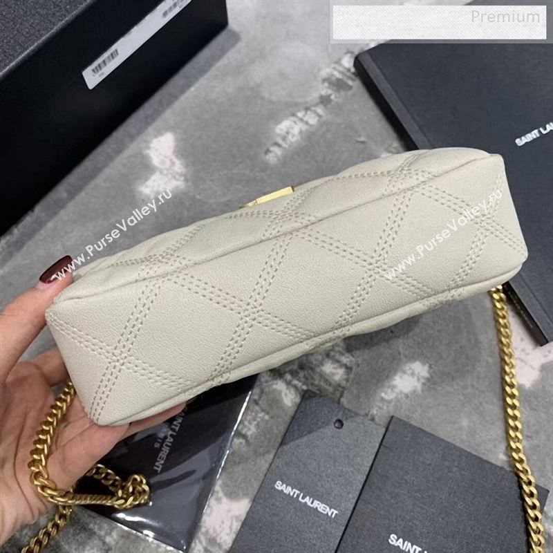 Saint Laurent Becky Double Zip Chain Pouch in Quilted Lambskin 608941 White 2019 (JD-9122722)