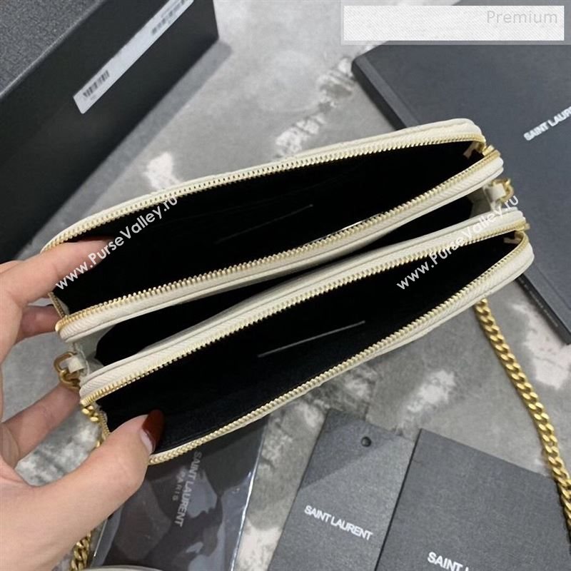 Saint Laurent Becky Double Zip Chain Pouch in Quilted Lambskin 608941 White 2019 (JD-9122722)