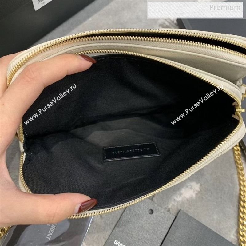 Saint Laurent Becky Double Zip Chain Pouch in Quilted Lambskin 608941 White 2019 (JD-9122722)