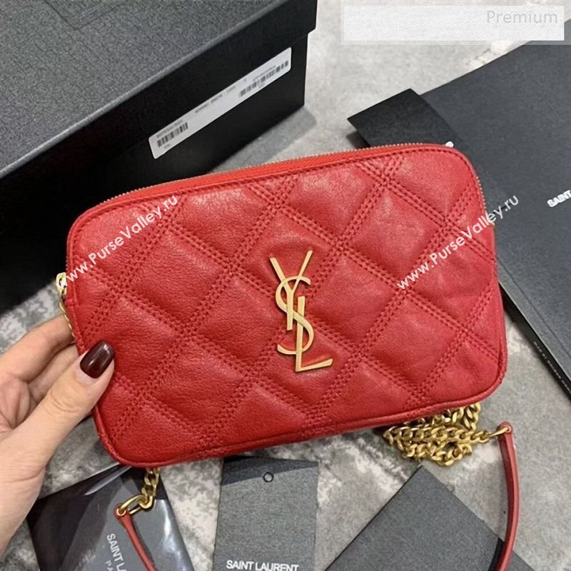 Saint Laurent Becky Double Zip Chain Pouch in Quilted Lambskin 608941 Red 2019 (JD-9122721)