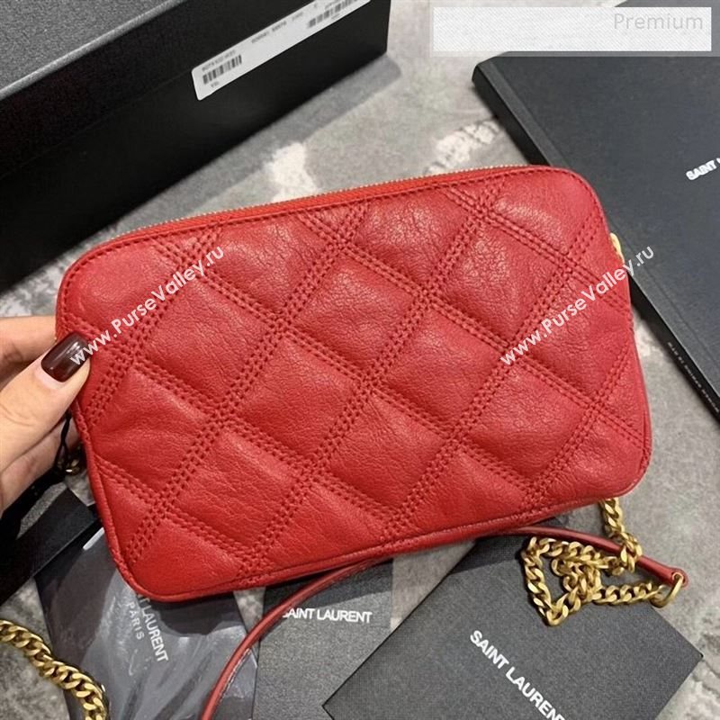 Saint Laurent Becky Double Zip Chain Pouch in Quilted Lambskin 608941 Red 2019 (JD-9122721)