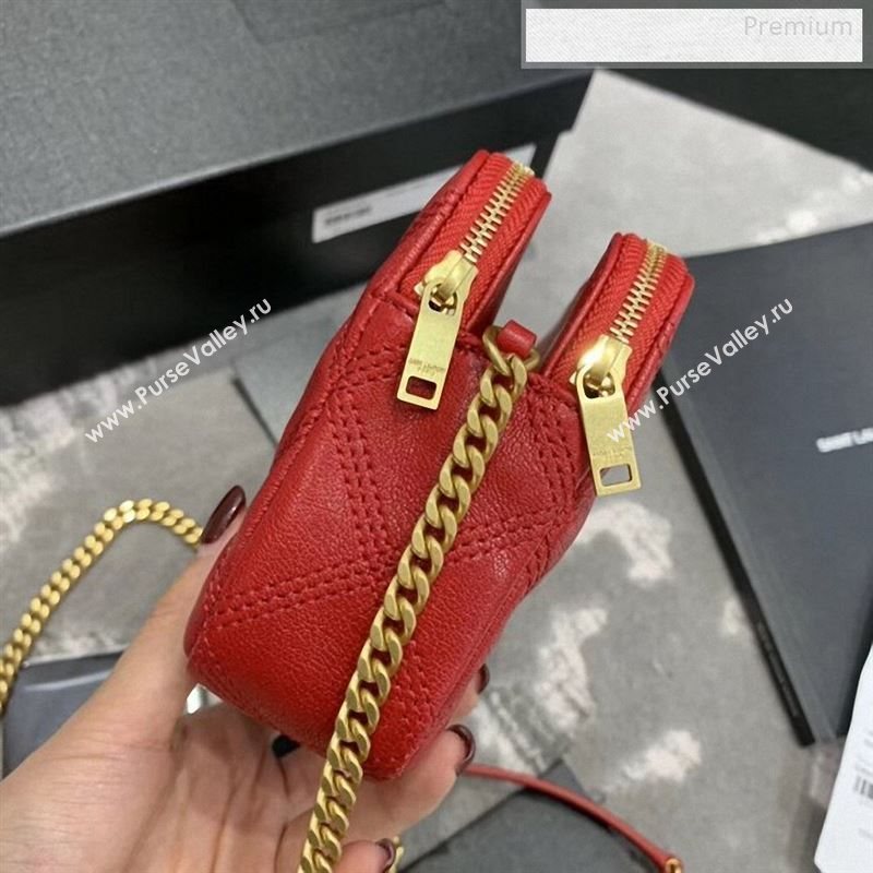 Saint Laurent Becky Double Zip Chain Pouch in Quilted Lambskin 608941 Red 2019 (JD-9122721)