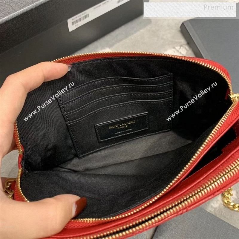 Saint Laurent Becky Double Zip Chain Pouch in Quilted Lambskin 608941 Red 2019 (JD-9122721)