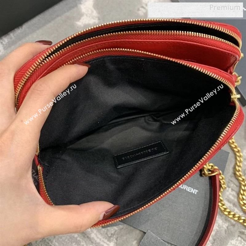 Saint Laurent Becky Double Zip Chain Pouch in Quilted Lambskin 608941 Red 2019 (JD-9122721)