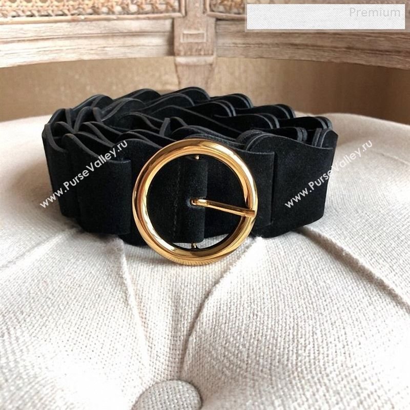 Bottega Veneta Suede Modular Link Belt with Circular Buckle Black 2019 (MS-9122723)